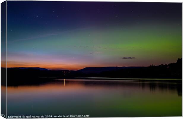 Aurora borealis Llyn On Reservoir Bannau Brycheiniog  Wales  Canvas Print by Neil McKenzie