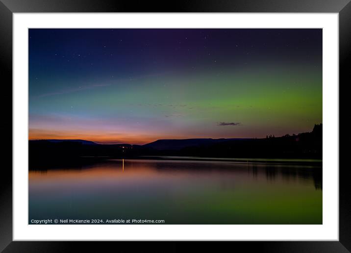 Aurora borealis Llyn On Reservoir Bannau Brycheiniog  Wales  Framed Mounted Print by Neil McKenzie