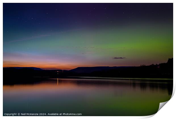 Aurora borealis Llyn On Reservoir Bannau Brycheiniog  Wales  Print by Neil McKenzie