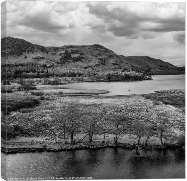 Great Bay and Catbells aerial monochrome Canvas Print by Graham Moore