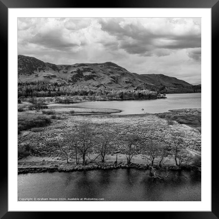 Great Bay and Catbells aerial monochrome Framed Mounted Print by Graham Moore