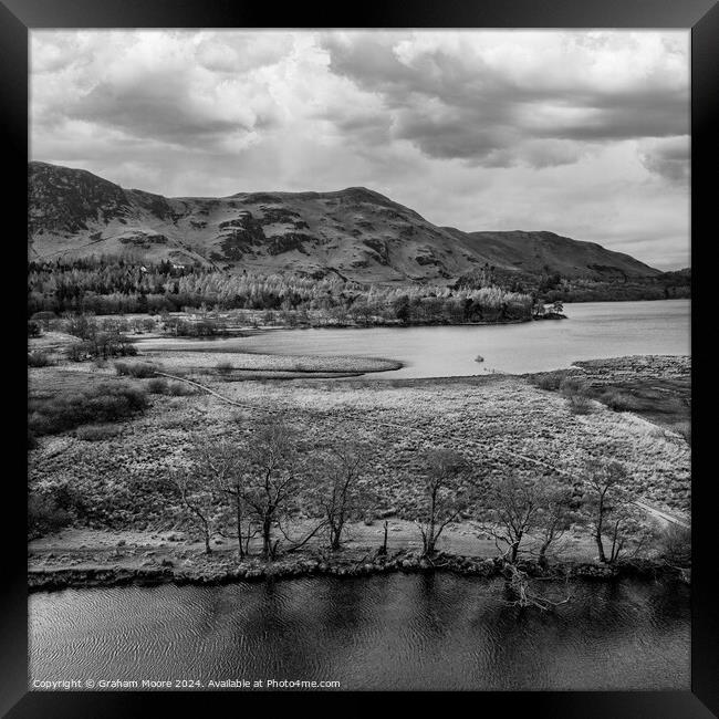 Great Bay and Catbells aerial monochrome Framed Print by Graham Moore