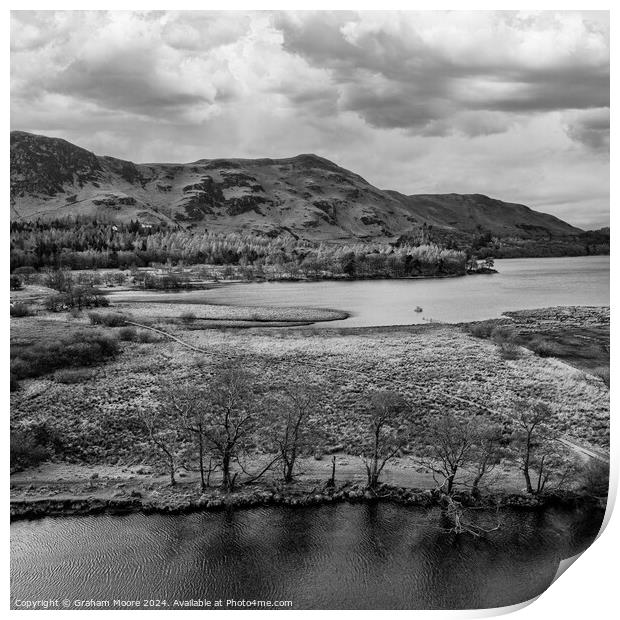 Great Bay and Catbells aerial monochrome Print by Graham Moore