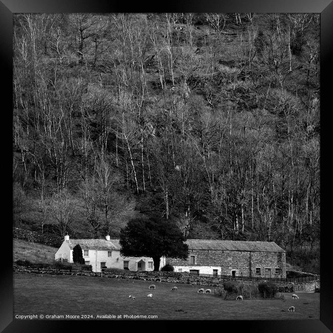 Borrowdale farmstead monochrome Framed Print by Graham Moore