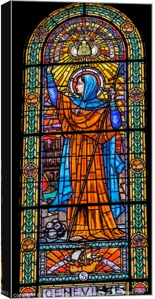 Genevieve Stained Glass Saint Pothin Church Lyon France Canvas Print by William Perry