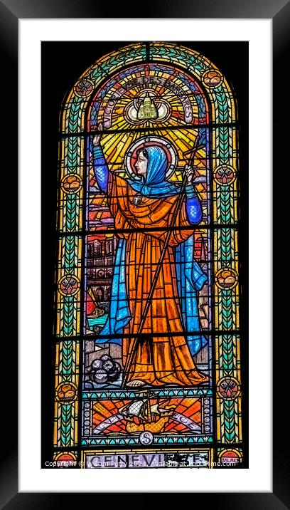 Genevieve Stained Glass Saint Pothin Church Lyon France Framed Mounted Print by William Perry