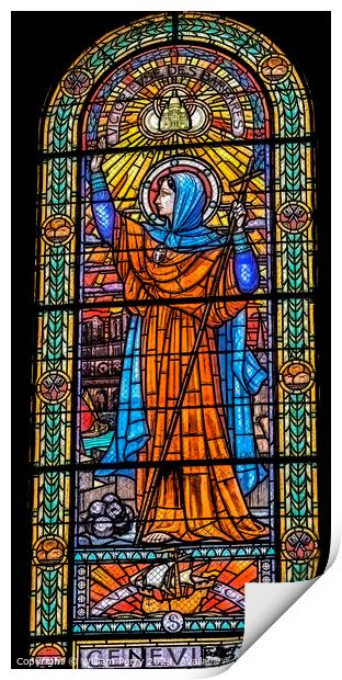 Genevieve Stained Glass Saint Pothin Church Lyon France Print by William Perry