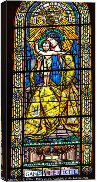 Mary Guardian Stained Glass Saint Pothin Church Lyon France Canvas Print by William Perry