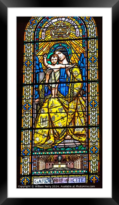 Mary Guardian Stained Glass Saint Pothin Church Lyon France Framed Mounted Print by William Perry