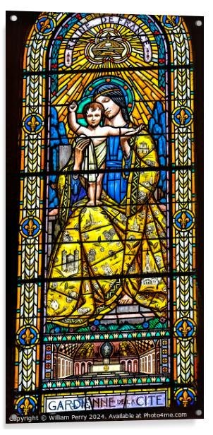 Mary Guardian Stained Glass Saint Pothin Church Lyon France Acrylic by William Perry