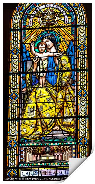Mary Guardian Stained Glass Saint Pothin Church Lyon France Print by William Perry