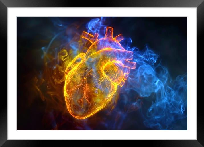 A kirlian aura photo of a human heart. Framed Mounted Print by Michael Piepgras