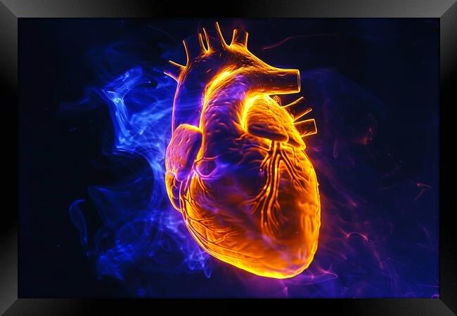 A kirlian aura photo of a human heart. Framed Print by Michael Piepgras