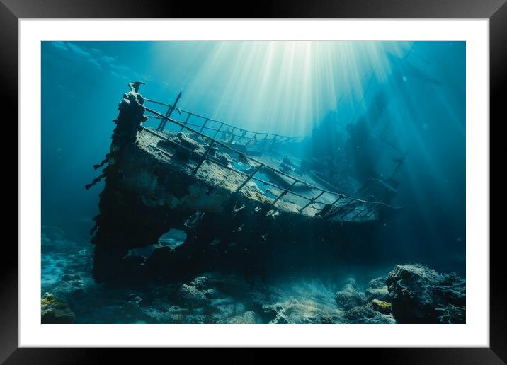 A ship wreck on the seabed. Framed Mounted Print by Michael Piepgras