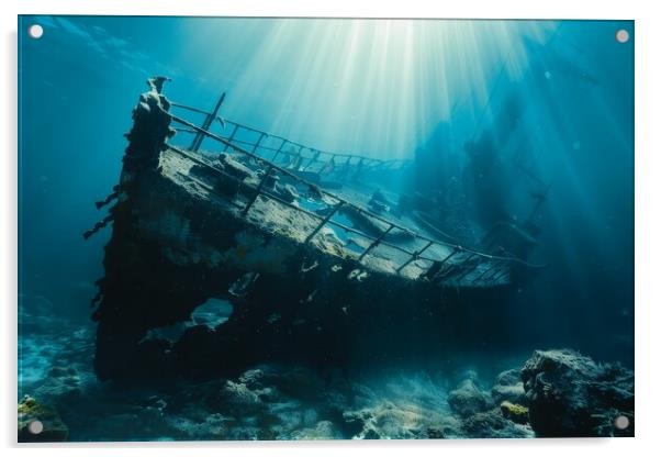 A ship wreck on the seabed. Acrylic by Michael Piepgras
