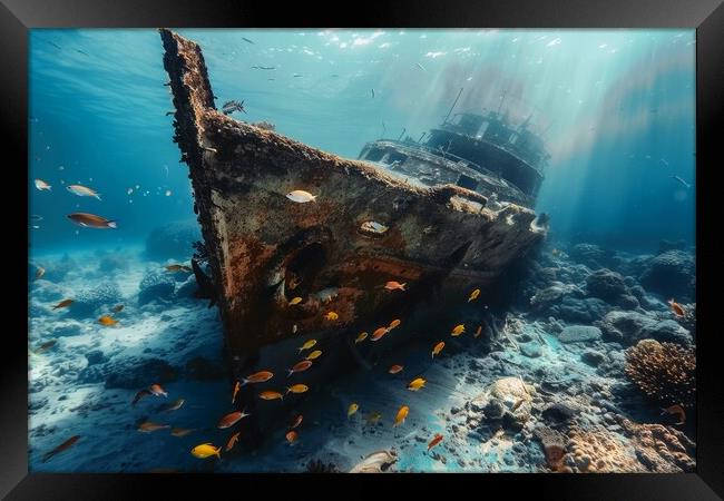 A ship wreck on the seabed. Framed Print by Michael Piepgras