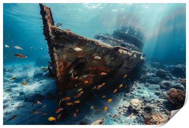 A ship wreck on the seabed. Print by Michael Piepgras
