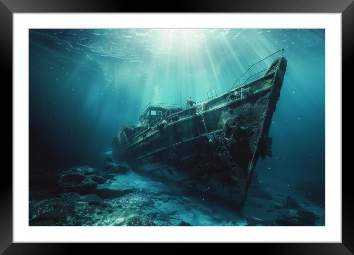 A ship wreck on the seabed. Framed Mounted Print by Michael Piepgras
