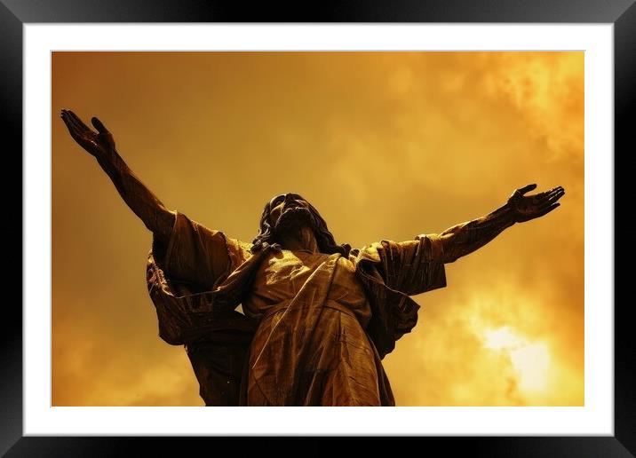 A statue of Jesus christ saviour of the world. Framed Mounted Print by Michael Piepgras