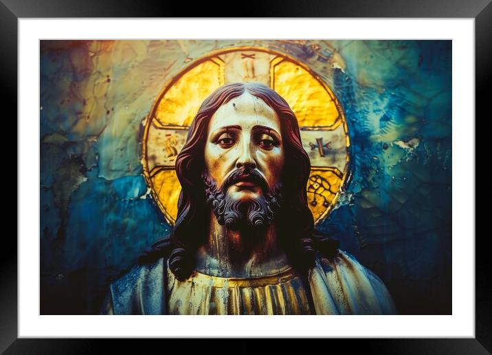 A statue of Jesus christ saviour of the world. Framed Mounted Print by Michael Piepgras