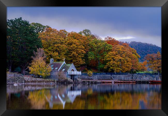 Derwent Water boat house  Framed Print by Michael Brookes