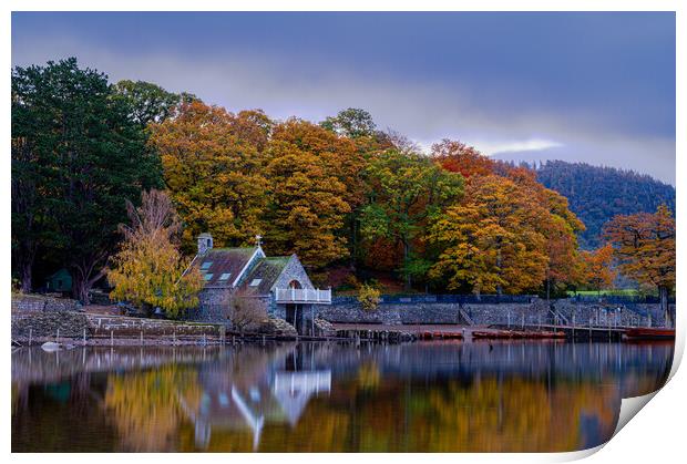Derwent Water boat house  Print by Michael Brookes