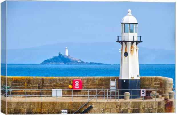 St Ives Harbour Lighthouse  Canvas Print by Alison Chambers
