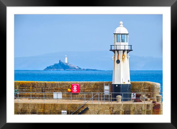 St Ives Harbour Lighthouse  Framed Mounted Print by Alison Chambers