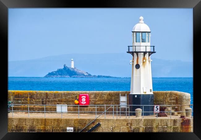 St Ives Harbour Lighthouse  Framed Print by Alison Chambers
