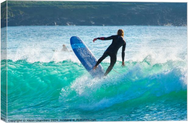 Fistral Beach Surfer Canvas Print by Alison Chambers