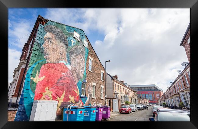 Bobby Firmino mural in front of Anfield Framed Print by Jason Wells