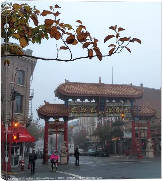 Chinatown gate on a misty morning  Canvas Print by Robert Galvin-Oliphant