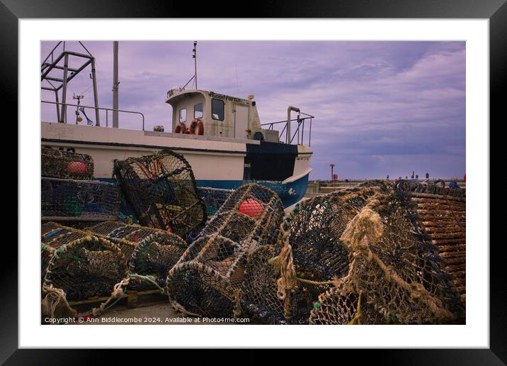 Westbay fishing boat with pots Framed Mounted Print by Ann Biddlecombe