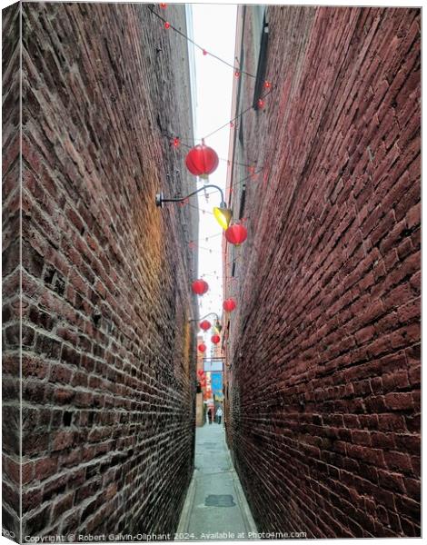 Very narrow brick alley in Chinatown  Canvas Print by Robert Galvin-Oliphant
