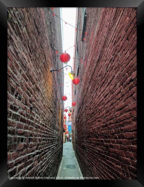 Very narrow brick alley in Chinatown  Framed Print by Robert Galvin-Oliphant