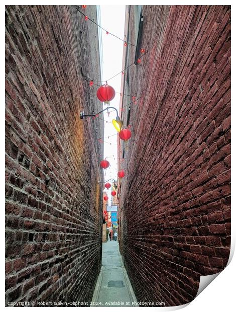 Very narrow brick alley in Chinatown  Print by Robert Galvin-Oliphant