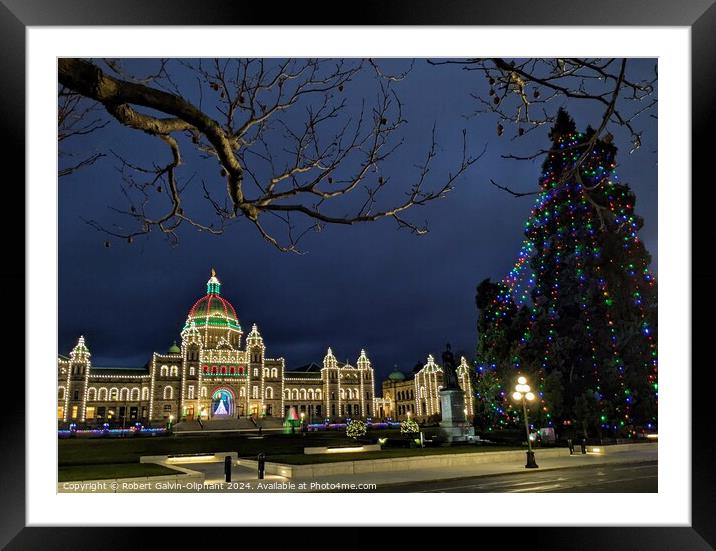 Christmas tree and parliament building at night  Framed Mounted Print by Robert Galvin-Oliphant