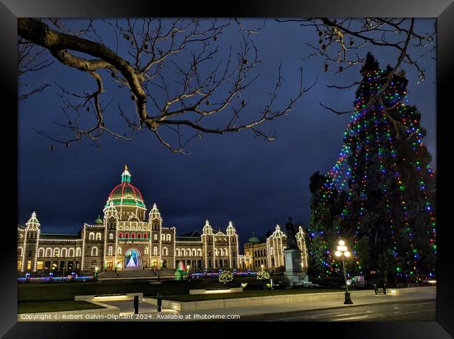 Christmas tree and parliament building at night  Framed Print by Robert Galvin-Oliphant