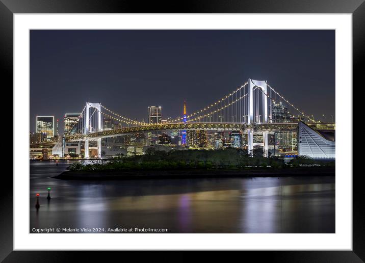 Striking Rainbow Bridge and Tokyo Skyline at night Framed Mounted Print by Melanie Viola