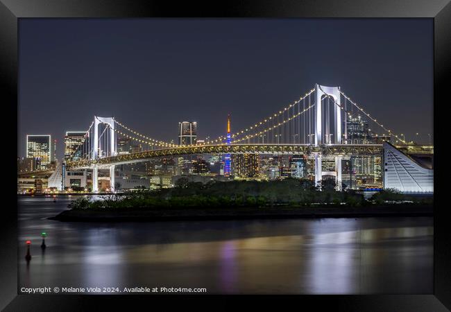 Striking Rainbow Bridge and Tokyo Skyline at night Framed Print by Melanie Viola