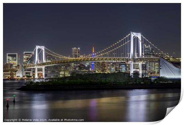 Striking Rainbow Bridge and Tokyo Skyline at night Print by Melanie Viola