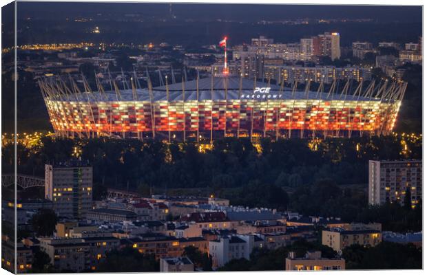 National Stadium In Warsaw City At Night Canvas Print by Artur Bogacki