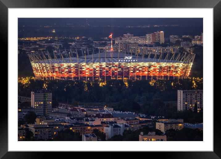 National Stadium In Warsaw City At Night Framed Mounted Print by Artur Bogacki