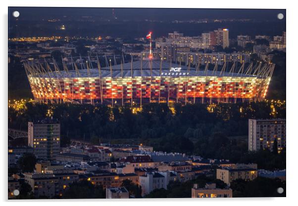 National Stadium In Warsaw City At Night Acrylic by Artur Bogacki