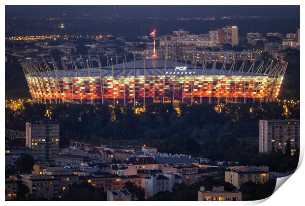 National Stadium In Warsaw City At Night Print by Artur Bogacki