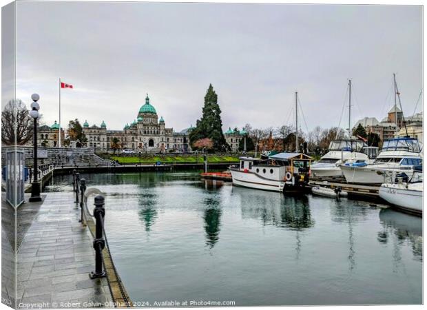 Inner harbour marina and parliament building  Canvas Print by Robert Galvin-Oliphant