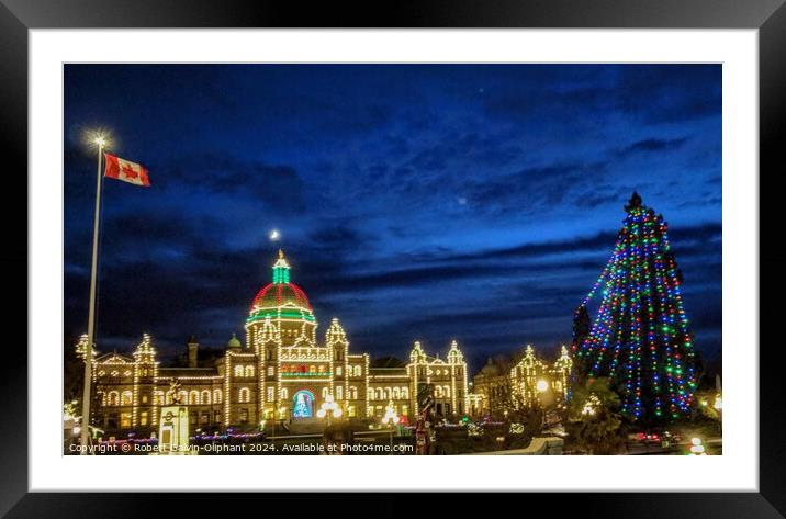 Canada flag, provincial parliament building and Christmas tree  Framed Mounted Print by Robert Galvin-Oliphant