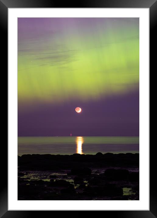 The Northern lights over the moon in Hunstanton Framed Mounted Print by Bryn Ditheridge