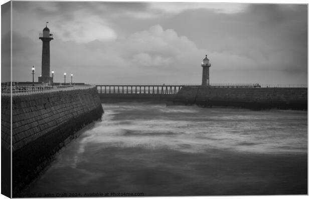 Whitby Harbour in B&W Canvas Print by John Craft