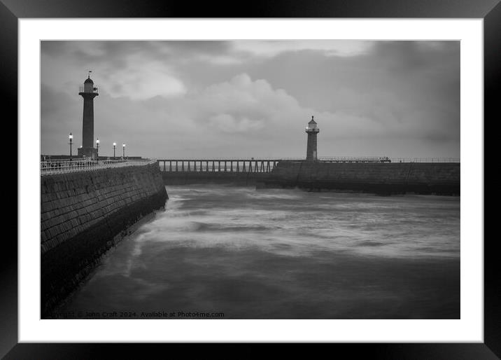 Whitby Harbour in B&W Framed Mounted Print by John Craft